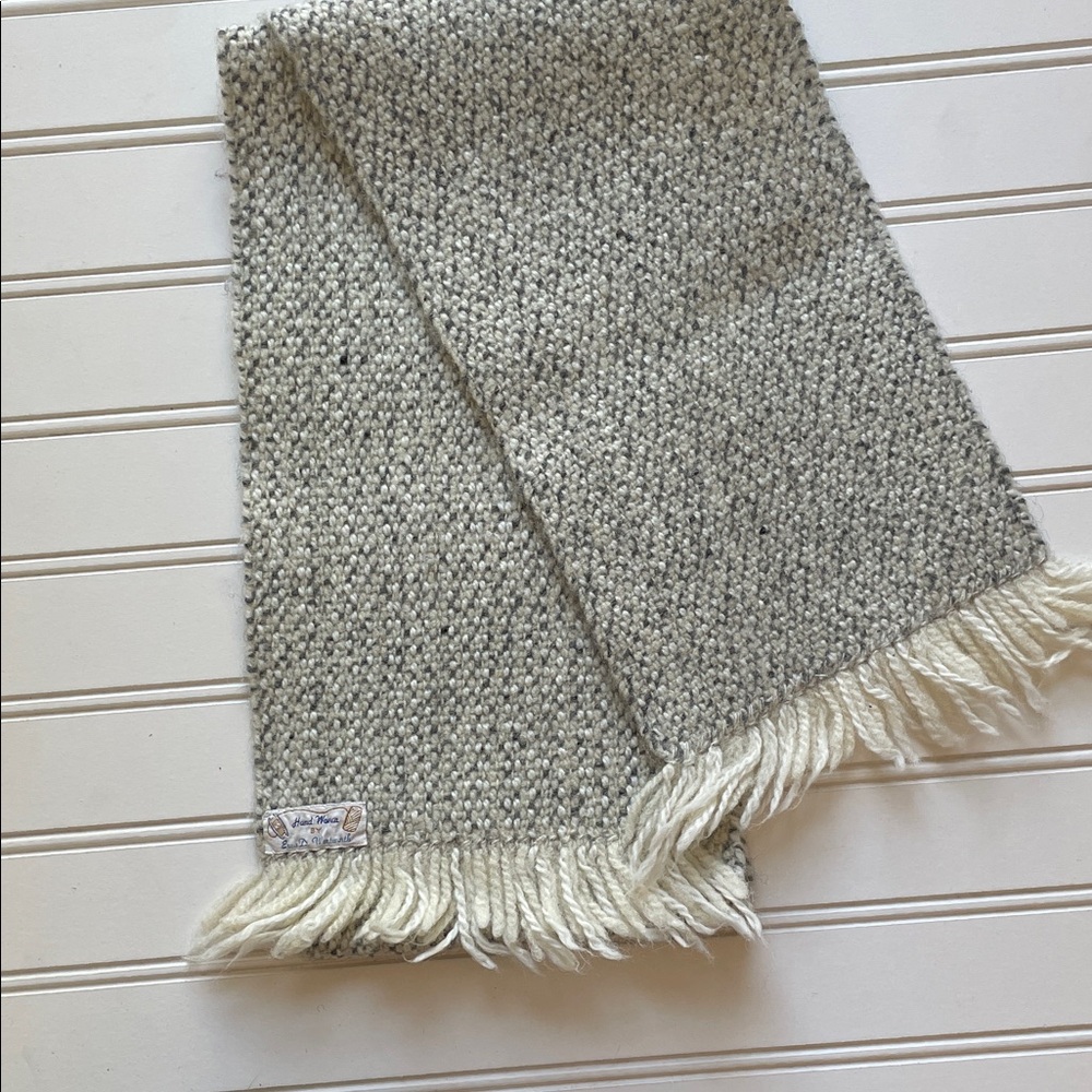 Handwoven 100% Wool Scarf in Light Heather Gray and Cream